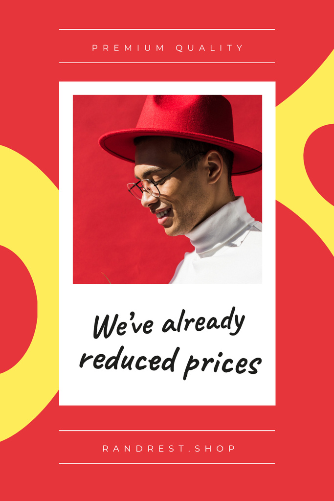 Stylish man in red hat Pinterest Design Template