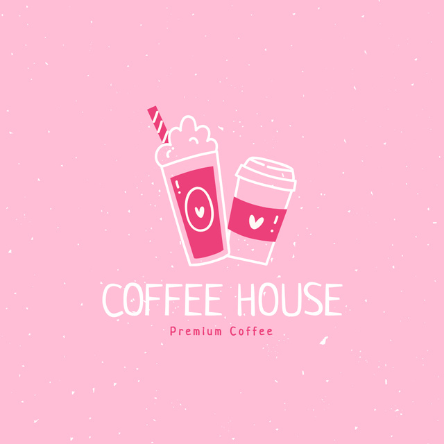 Coffee House Ad with Cute Cups Logo Tasarım Şablonu
