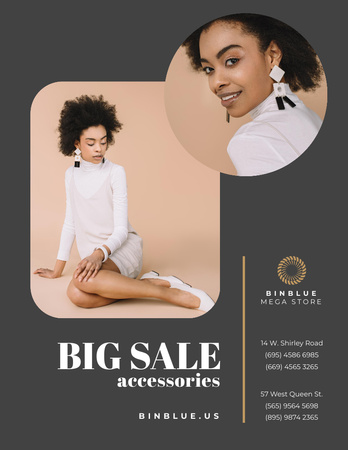 Big Jewelry Sale with Woman in Golden Accessories Poster 8.5x11in Design Template