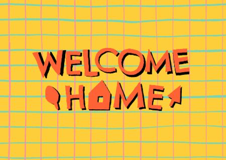 Welcome Home Greeting on Grid Pattern Card Modelo de Design