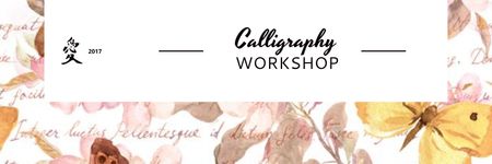 Calligraphy Workshop Announcement Watercolor Flowers Twitter Modelo de Design