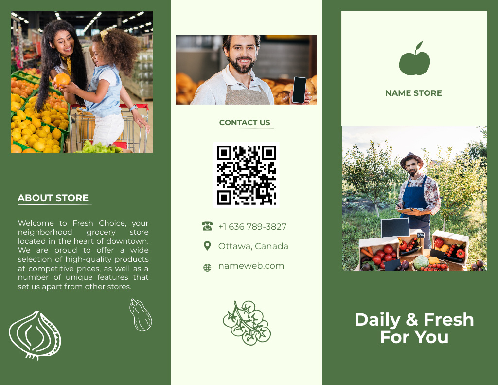 Fresh and Daily Groceries With Farm And Supermarket Brochure 8.5x11in Design Template