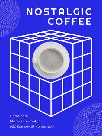 Anúncio Azul de Cafeteria com Café Quente Poster US Modelo de Design