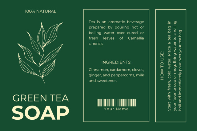 Natural Soap with Green Tea Label Tasarım Şablonu