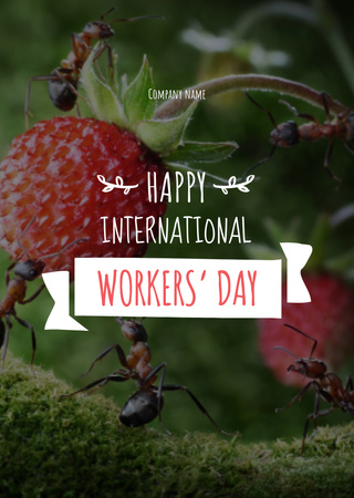 Happy International Workers Day With Ants Postcard A6 Vertical Design Template
