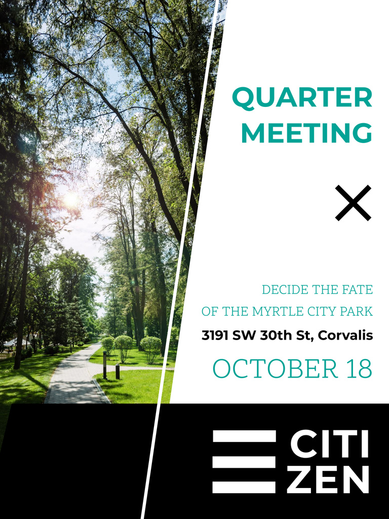 Quarter Meeting Announcement with City Park Poster 36x48in Design Template