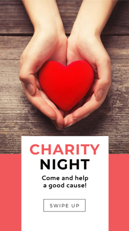 Charity Night Announcement with Red Heart in Hands Instagram Story Modelo de Design