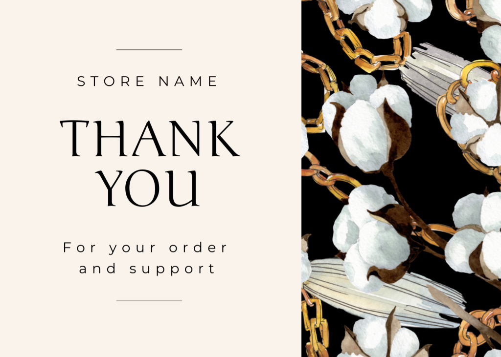 Thank You for Your Order Message with Cotton Flower Branches Postcard 5x7in – шаблон для дизайна