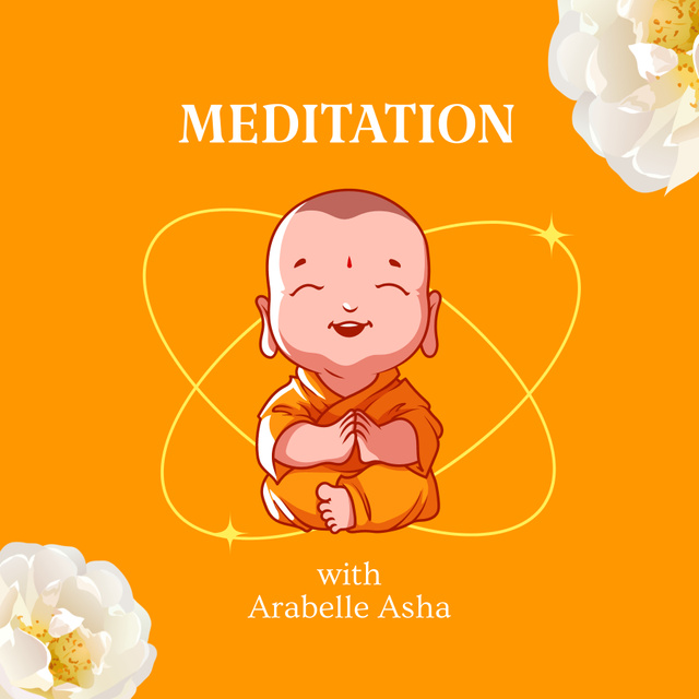 Meditation Podcast Cover with Cartoon Budda Podcast Cover tervezősablon