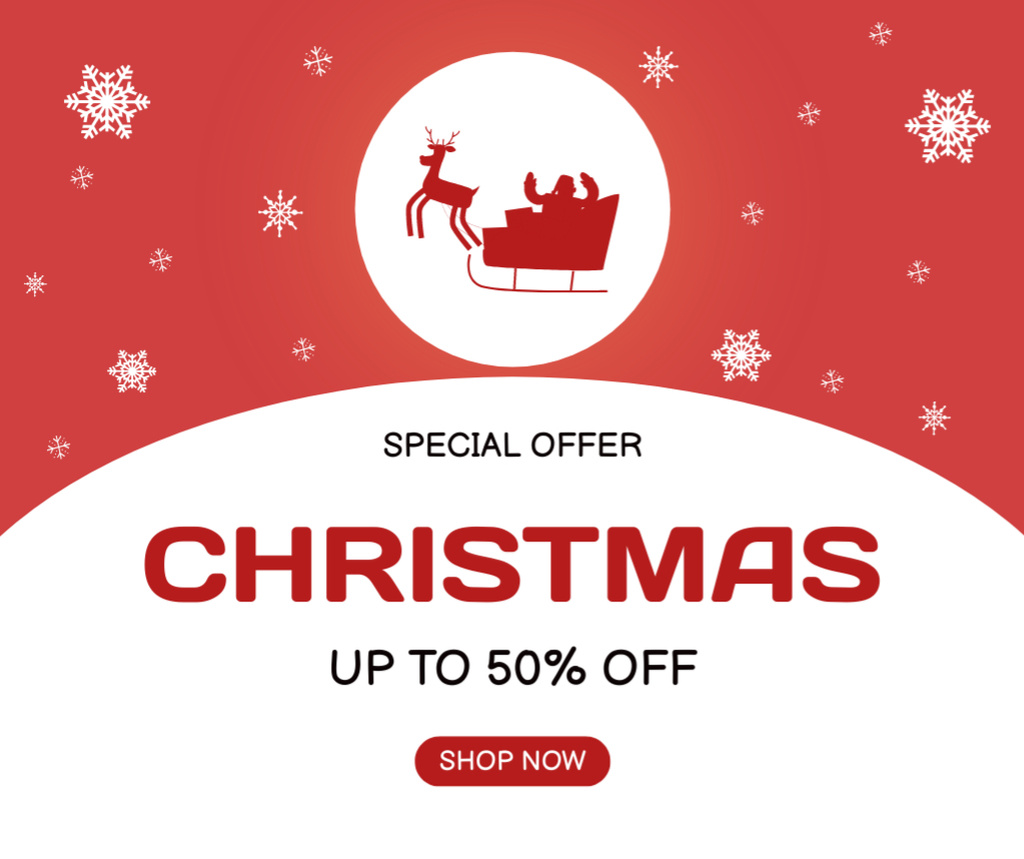 Christmas Sale Offer Silhouette of Santa in Sleigh Facebook Design Template