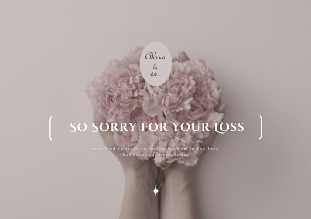 Sympathy Phrase with Pink Flowers Bouquet in Hands Postcard A5 Design Template