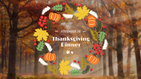 Thanksgiving Dinner Announcement in Pumpkins Wreath FB event cover Design Template