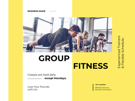 Sport Club Ad with Group of Young People Standing in Plank Position Poster 18x24in Horizontal Design Template