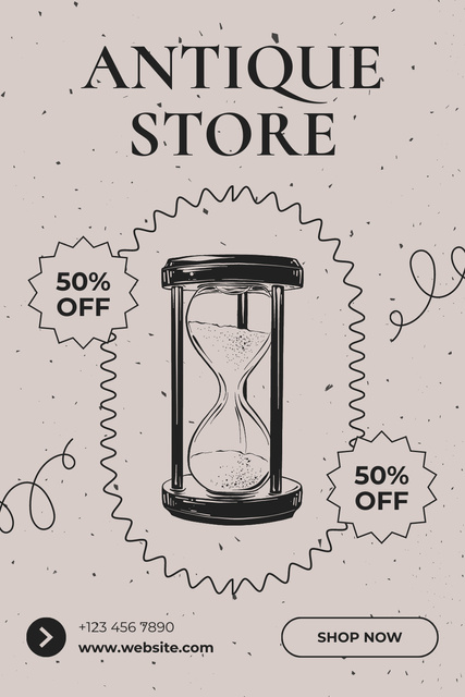 Antique Store Discount Offer with Hourglass Sketch Pinterest Modelo de Design