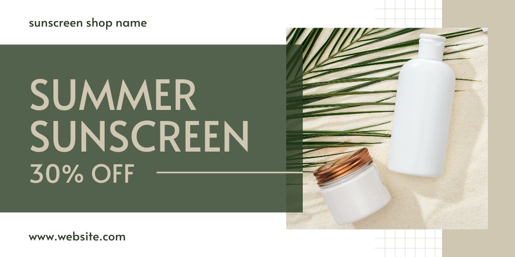 Ontwerpsjabloon van Twitter van Summer Sunscreen Products Ad on Green
