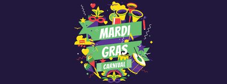 Mardi Gras Carnival Announcement with Holiday Attributes Facebook cover Design Template