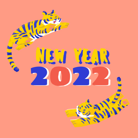 New Year Holiday Greeting with Tigers Instagram Design Template