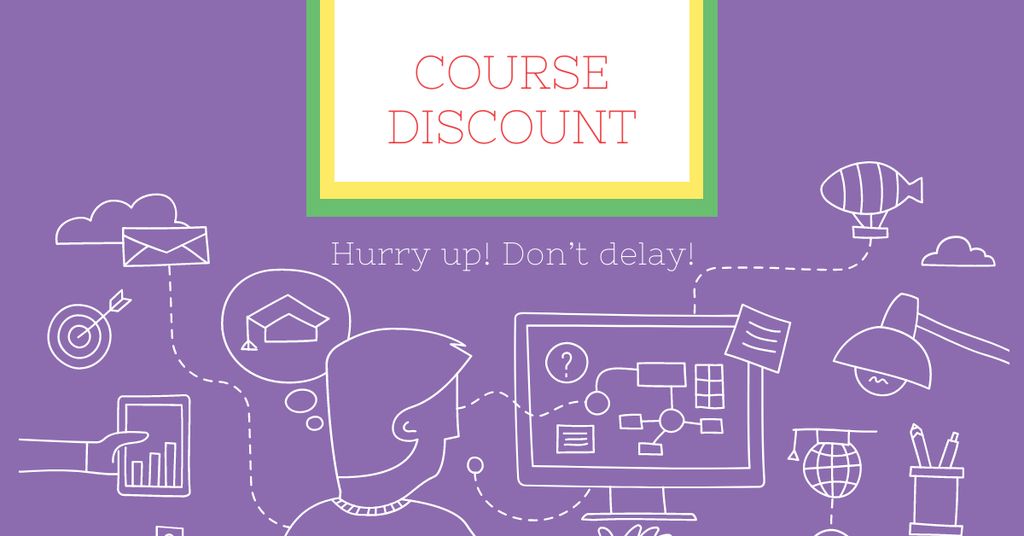 Course Discount Offer on Purple Facebook AD Design Template