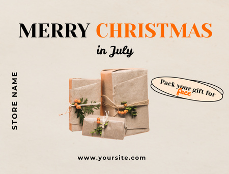 Modèle de visuel Emballage cadeaux pour Noël en juillet - Postcard 4.2x5.5in