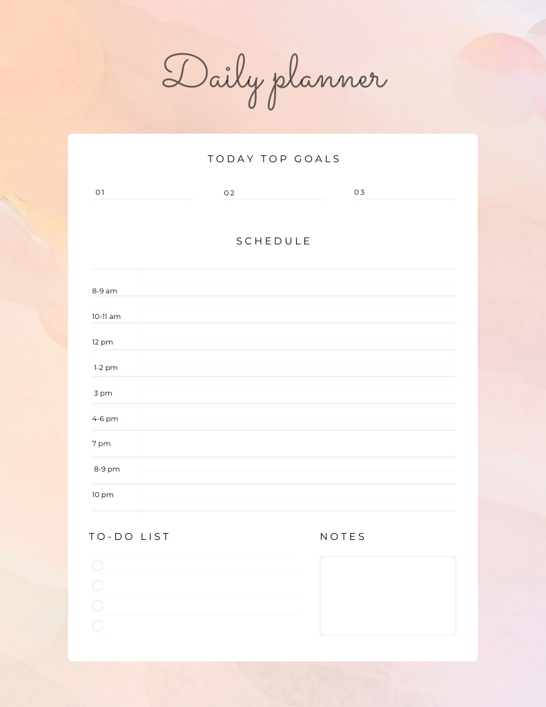 Daily Planner on Pink Watercolor Pattern Notepad 8.5x11in Design Template