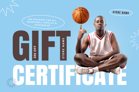 Platilla de diseño Basketball Supplies and Accessories Sale Blue Gift Certificate