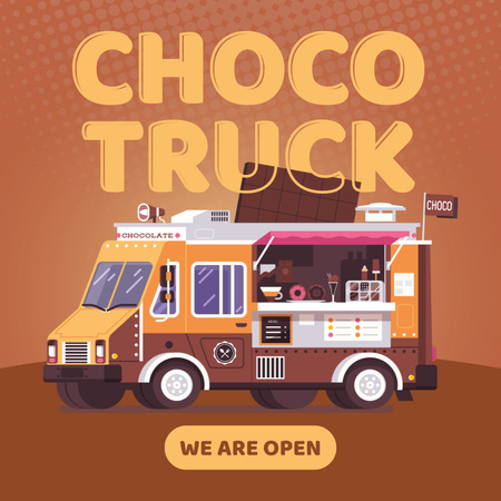 Illustration of Street Food Truck with Chocolate Instagram Design Template