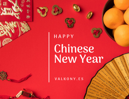 Plantilla de diseño de Chinese New Year Greeting With Asian Symbols Postcard 4.2x5.5in 