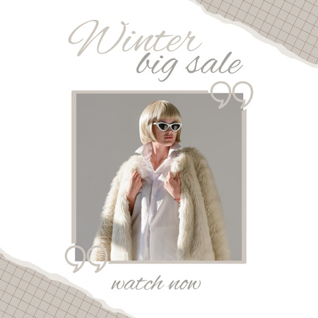 Designvorlage Big Winter Sale Promo with Woman in White Fur Coat für Instagram