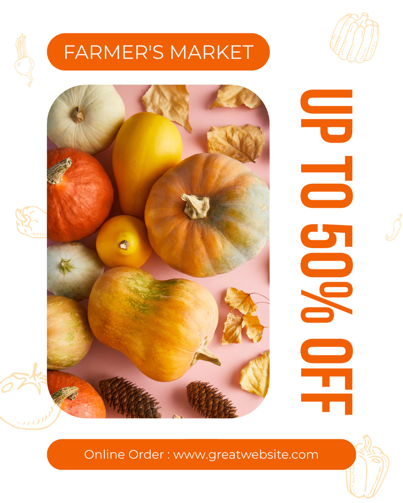 Discount at Farmers Market with Fresh Pumpkins Instagram Post Vertical Design Template