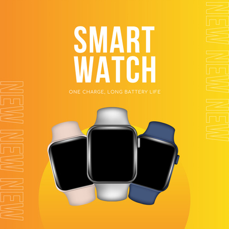 Promoção de novos smartwatches com slogan em gradiente Instagram AD Modelo de Design