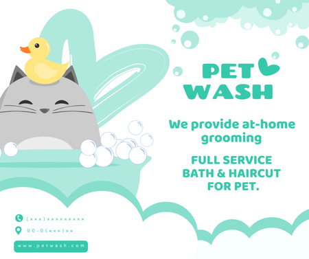 Grooming Salon Service Offer with Cartoon Cat Facebook Design Template