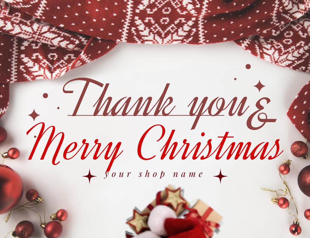 Christmas Greeting and Thanks on Red Thank You Card 5.5x4in Horizontal Modelo de Design