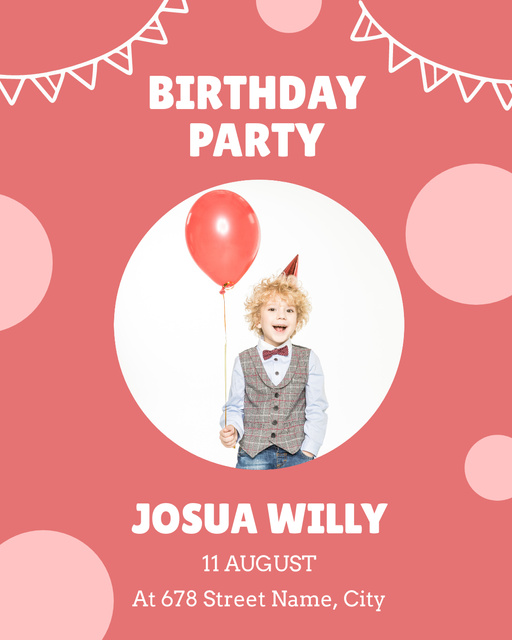 Birthday Greeting to a Kid and Party Invitation on Pink Instagram Post Vertical Šablona návrhu