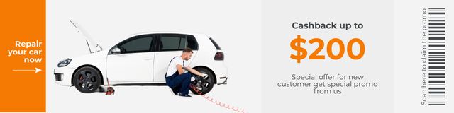Offer of Car Repair Services with Worker Twitterデザインテンプレート