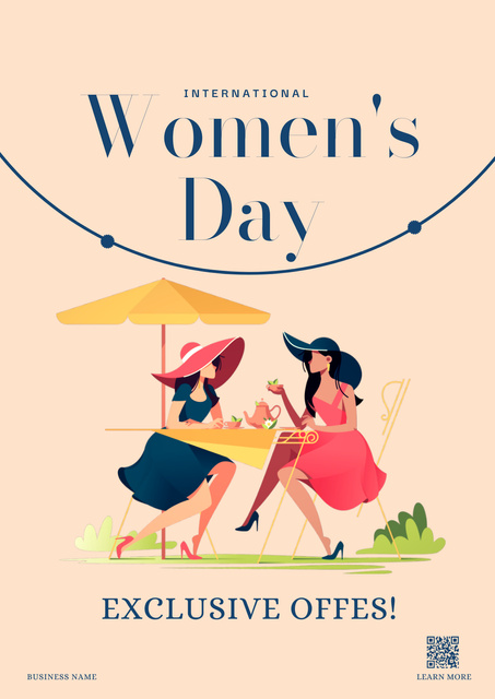 Women in Cafe on International Women's Day Poster Design Template