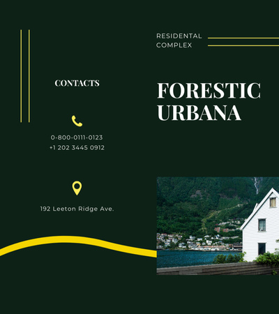 Designvorlage Moderner hölzerner Wohnkomplex im Wald für Brochure 9x8in Bi-fold