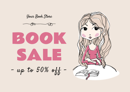Books Sale Announcement with Book on Table Postcard 5x7in – шаблон для дизайну