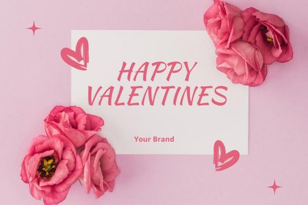 Happy Valentine's Day Greetings With Roses And Hearts Postcard 4x6in – шаблон для дизайна