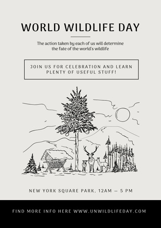 Plantilla de diseño de Anuncio del evento del Día Mundial de la Vida Silvestre con Dibujo de la Naturaleza Poster 