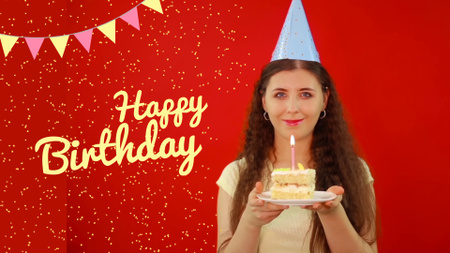 Warm Birthday Congrats With Cake In Red Full HD video Design Template