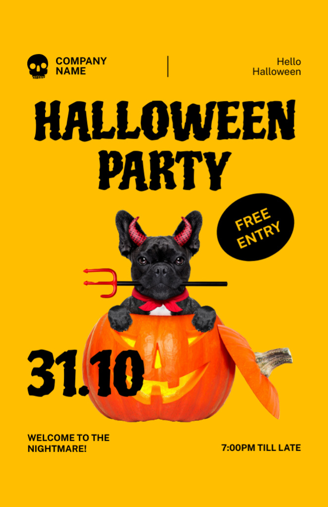 Ontwerpsjabloon van Invitation 5.5x8.5in van Funny Halloween Party Announcement with Dog