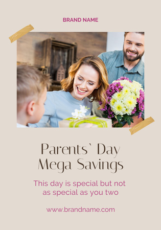 Happy Mom with Bouquet on Parents' Day Poster 28x40in Design Template