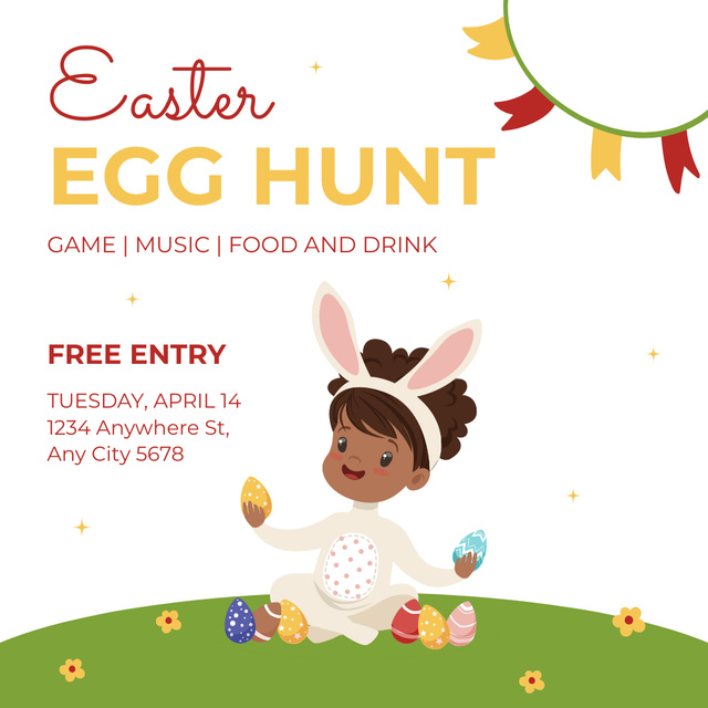 Happy Kid in Rabbit Ears Hunting for Easter Eggs Instagram – шаблон для дизайна