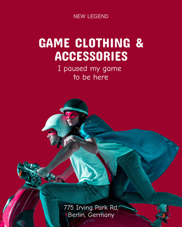Gaming Merch Ad with Couple on Scooter Poster 16x20in Design Template