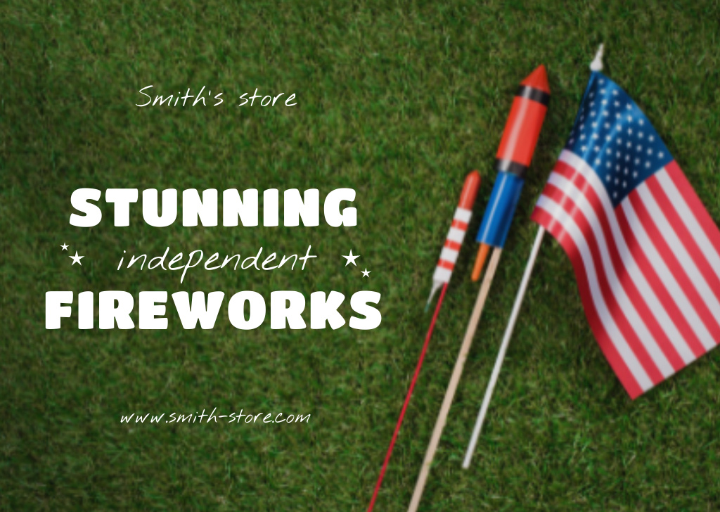 Plantilla de diseño de USA Independence Day Fireworks Sale Card 