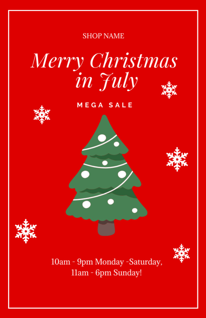 July Christmas Sale with Cute Christmas Tree in Frame Flyer 5.5x8.5in Design Template