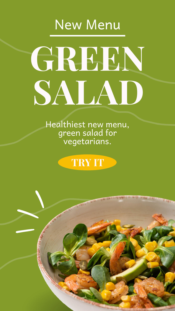 Designvorlage Menu with Plate of Green Salad für Instagram Story