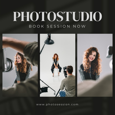 Modèle de visuel Annonce de studio photo avec modèle posant - Instagram