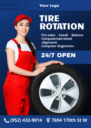 Car Service Worker with Wheel Flayer Design Template