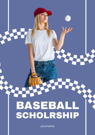 Designvorlage Baseball-Stipendienangebot mit süßem Teenager-Mädchen für Poster